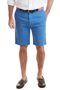 Men's Preppy Embroidered Shorts Party Parrot on Ocean Blue