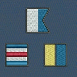 Men's Embroidered Cisco Shorts, Nautical Flags on Hurricane Blue