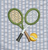 Men's Embroidered Cisco Shorts, Tennis on Blue Seersucker