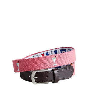Mens Embroidered Canvas Belt Martini on Nantucket Red