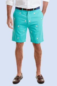 Men's Preppy Embroidered Shorts Golf balls and Tees Aqyatic Green