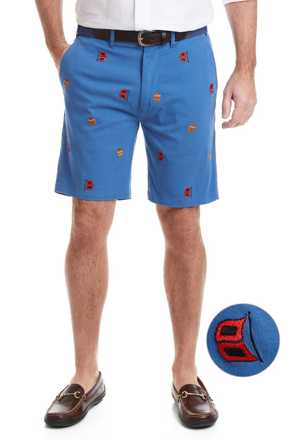Men' Cisco cotton Twill Emvroidered SDhorts Dark and Stormy on Ocean Blue