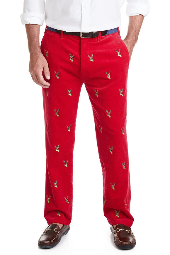 Men' Embroidered Corduroy Pants Dasher On Crimson