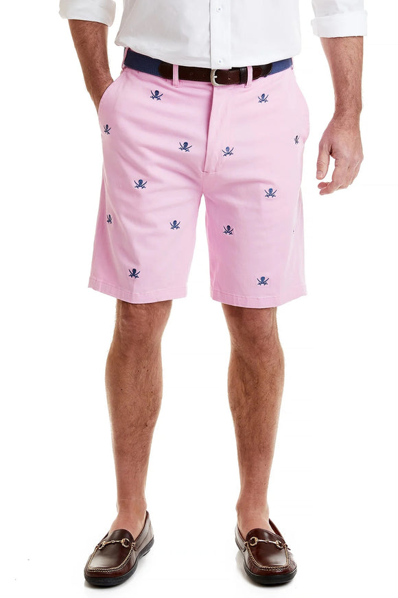 Men'Men's Preppy  Embroidered Shorts Calico on pink