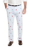Mens  Embroidered Pants Lobster and Crab on blue Seersucker