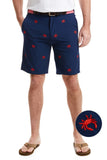 Men's Preppy Embroidered Shorts, Red Crab on Navy