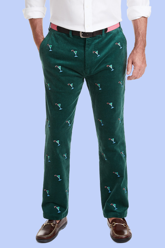 Mern's Embroidered Corduroy Pant Martini Candy Cane Hunter Green