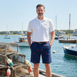 Men's Preppy Embroidered Shorts, Red Crab on Navy