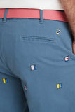 Men's Embroidered Cisco Shorts, Nautical Flags on Hurricane Blue