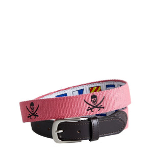 Mens Embroidered  Canvas Belt  Calico Jack on Nantucket Red