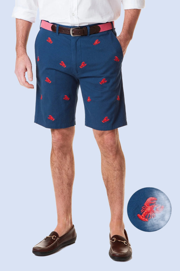 Men's Preppy Embroidered Shorts Lobster on Navy