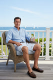 Men's Embroidered Cisco Shorts, Tennis on Blue Seersucker