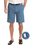Men's Embroidered Cisco Shorts, Nautical Flags on Hurricane Blue