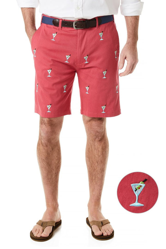 Men's Cisco Embroidered Shorts Martinis on Hurricane Red